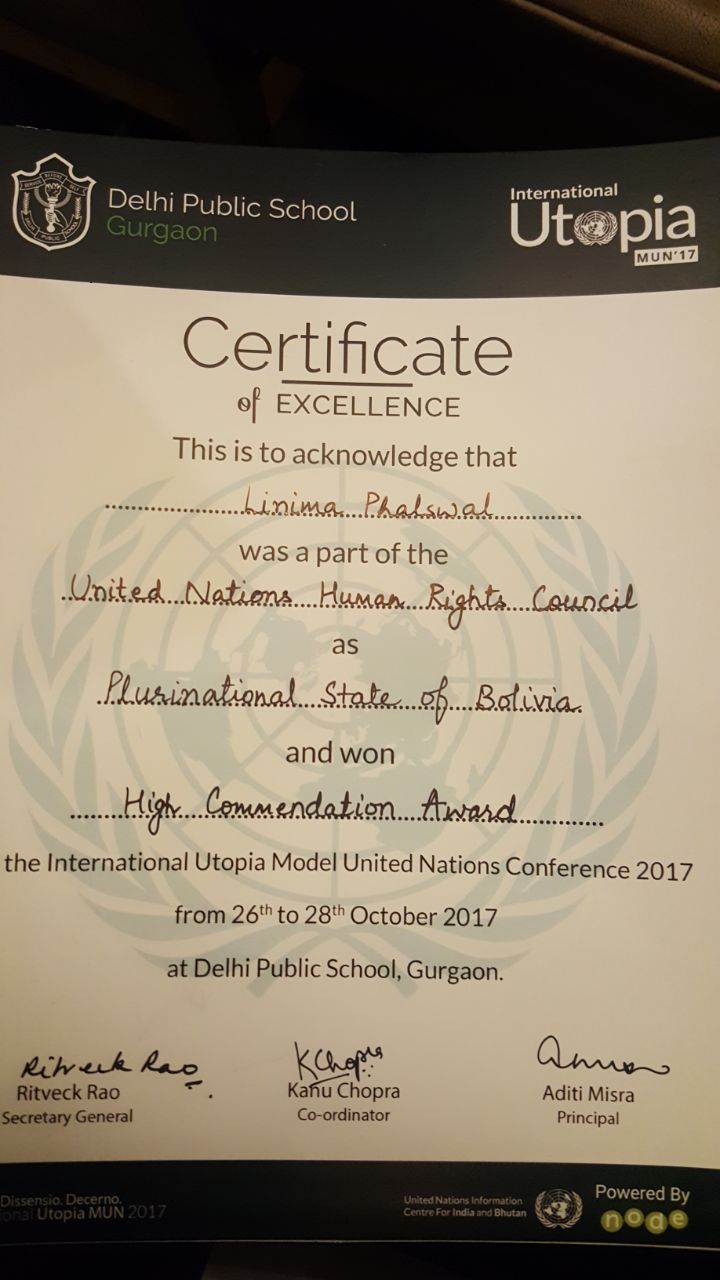 CROWNING GLORY BY Brahm Dutt Blue Bells Public School, SECTOR 10, GURURGAM AT IUMUN 2017 AT DPS, SECTOR 45, GURUGRAM